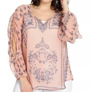 Oneworld Live and Let Live Women's Long Open Sleeve Woven Blouse Plus Size  3X